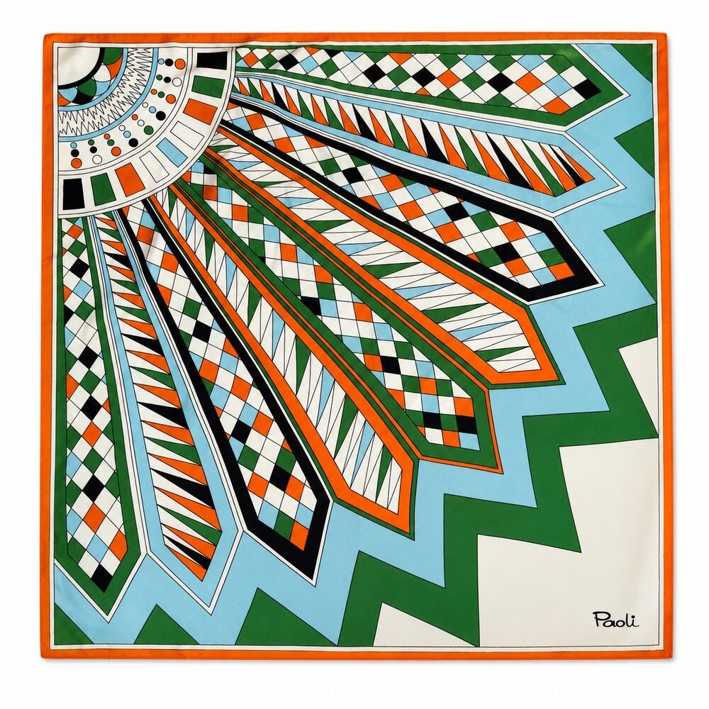 Vintage Paoli Scarf 100% Acetate Japan Mod Geometric 23" Square